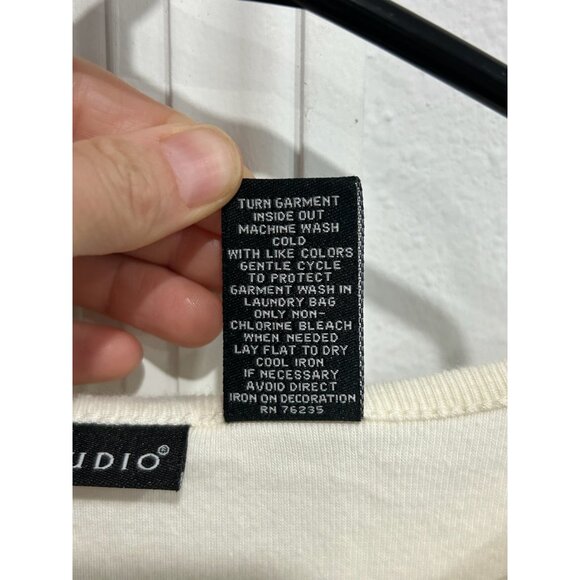 Bay Studio Womens Beaded Embellished Top Small Ivory 3/4 Sleeve 100% Cotton - Picture 8 of 10